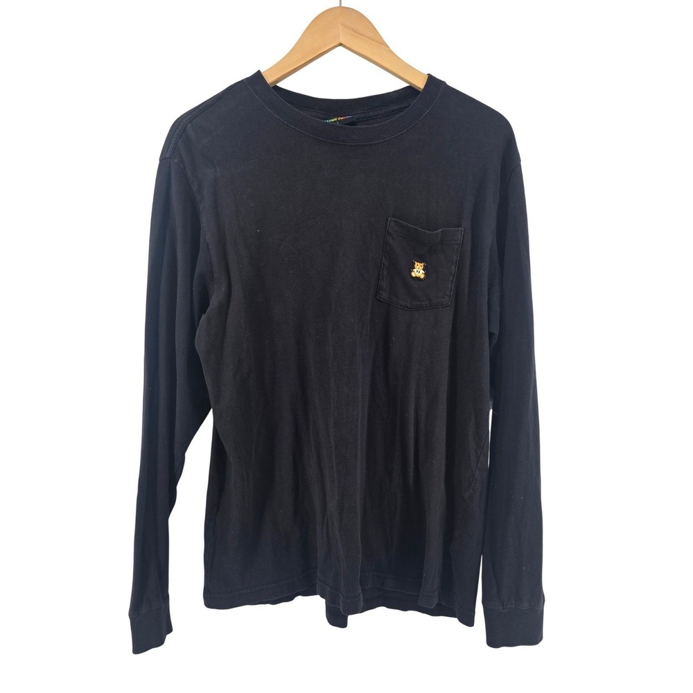 Teddy Fresh Long Sleeve T-Shirt Mens Large Black Pocket Embroidered Bear Logo